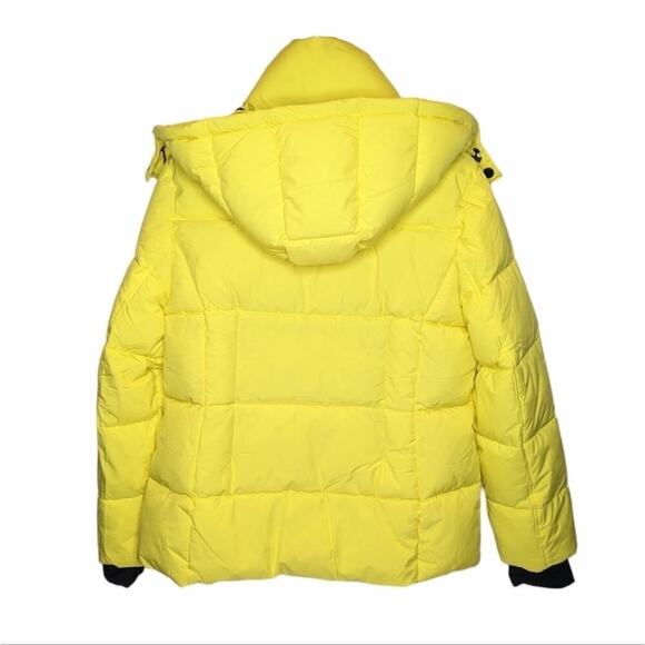 BCBGMaxAzria lemon yellow puffy coat hooded winter insulated size L - Picture 2 of 7